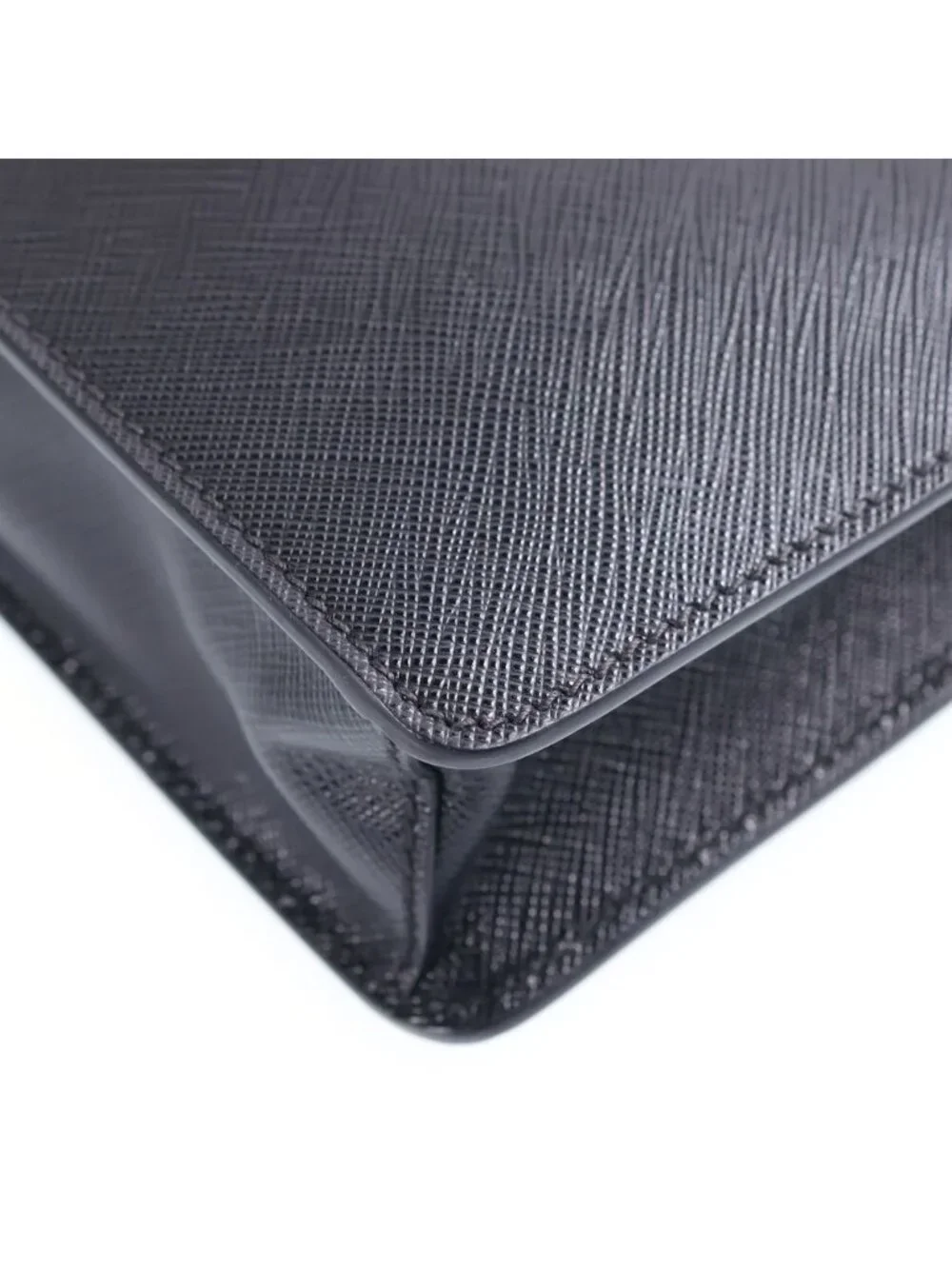 Prada Saffiano Clutch Pouch Black Leather Silver